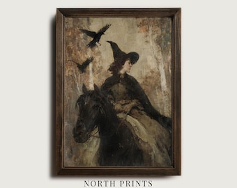 Vintage Witch Portrait, Rustic Gothic Halloween Wall Art, Dark Cottagecore Decor, Printable Digital Art Download North Prints A-131