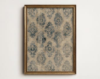 Vintage Tapestry Printable Digital Art, Heritage Textile Art Print, Aged Blue Pattern Download, North Prints 13-186