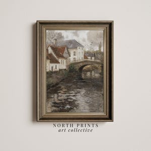 European Canal Painting: Vintage Autumn Farmhouse Art (Printable Digital Download) 6-71