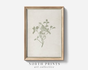 Sage Green Bird Print: Vintage Farmhouse Wall Art (Digital Download Printable) 6-85