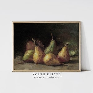 Vintage Pear Still Life Painting: Moody Kitchen Wall Art (Digital Download) 5-39