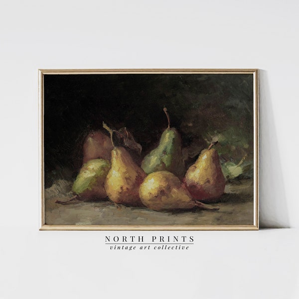 Pintura de bodegones de cocina vintage / Moody Pear Wall Art / Descarga digital IMPRIMIBLE / 1137