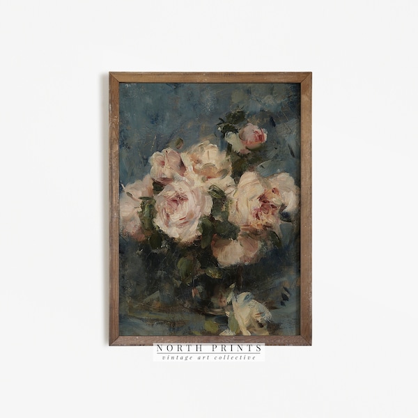 Moody Roses Still Life Painting | Romantic Vintage Wall Art Decor | North Prints PRINTABLE | 3-84