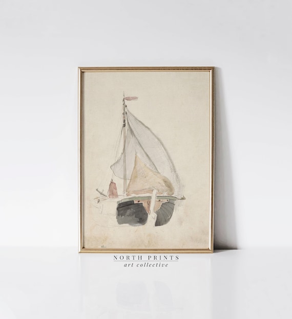 Antique Nautical Ship Watercolor Painting: Coastal Farmhouse Art (Digital Download Printable) 6-34