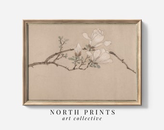 Vintage Magnolia Painting PRINTABLE Art | Neutral Antique Botanical Farmhouse Digital Download North Prints 6-96