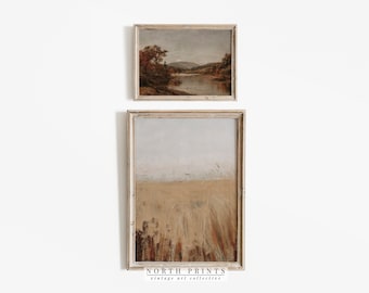 Fall Wall Art SET | Vintage Warm Brown Autumn Landscape Decor | Digital Downloadable Art | S2-45