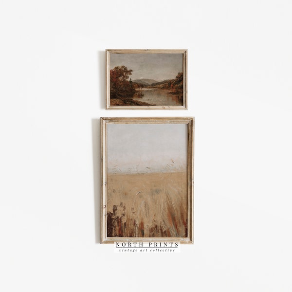 Fall Wall Art SET | Vintage Warm Brown Autumn Landscape Decor | Digital Downloadable Art | S2-45