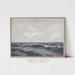 Cuadro vintage de paisaje marino para imprimir / Impresión de arte de pared de océano costero / Decoración de baño / 375