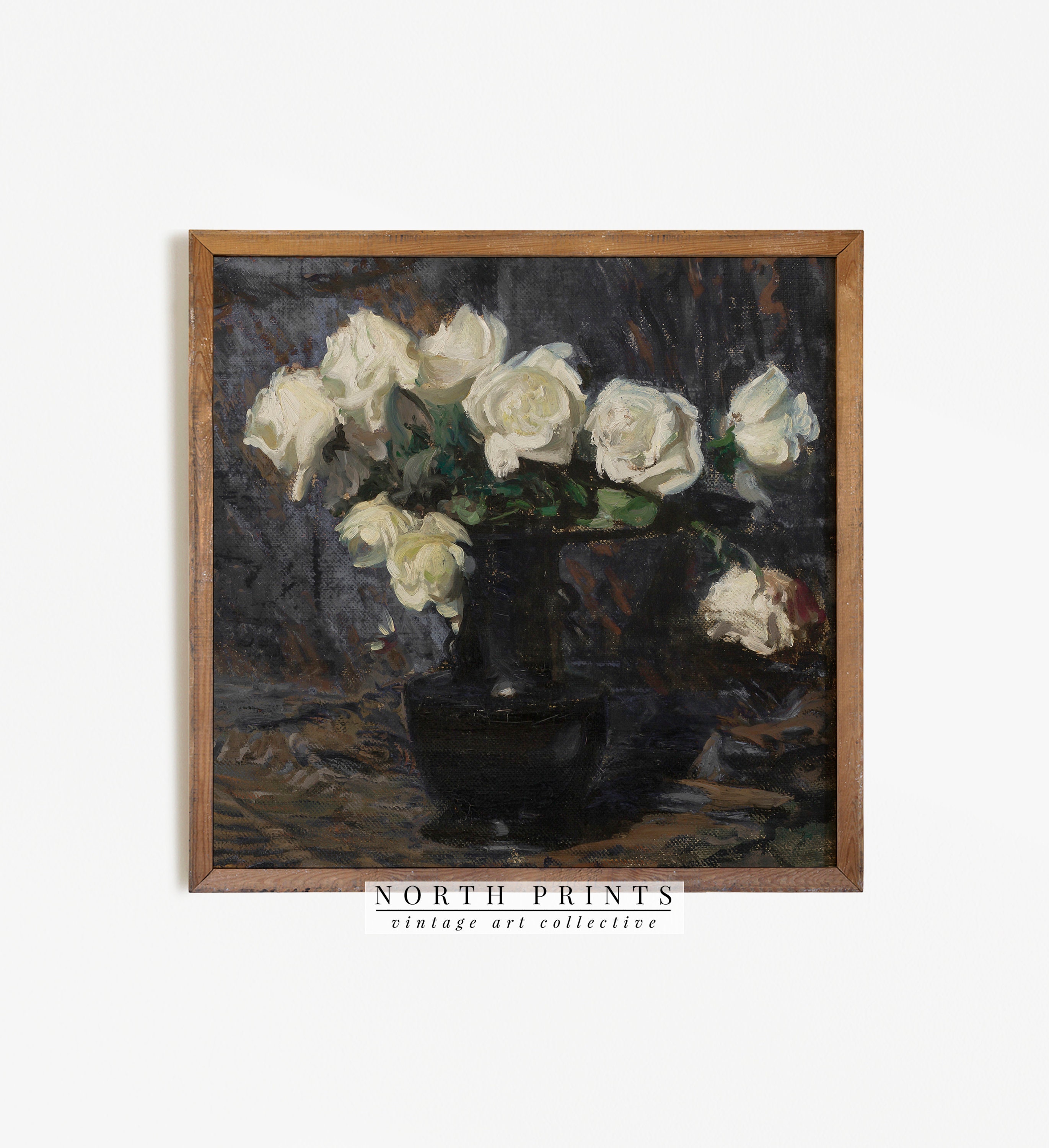 Dark Moody Roses Painting Vintage Square Flower Still Life - Etsy