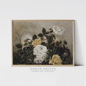PRINTABLE Moody Yellow Roses Painting | Antique Still Life | North Prints Downloadable Digital Art Print | 5-126