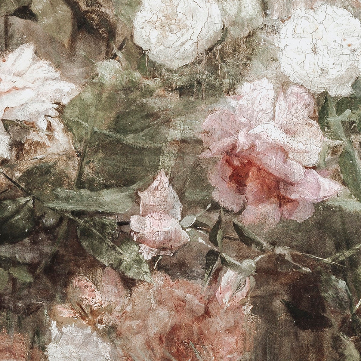 ローズガーデンの油絵 | ヴィンテージな雰囲気の花柄アートプリント