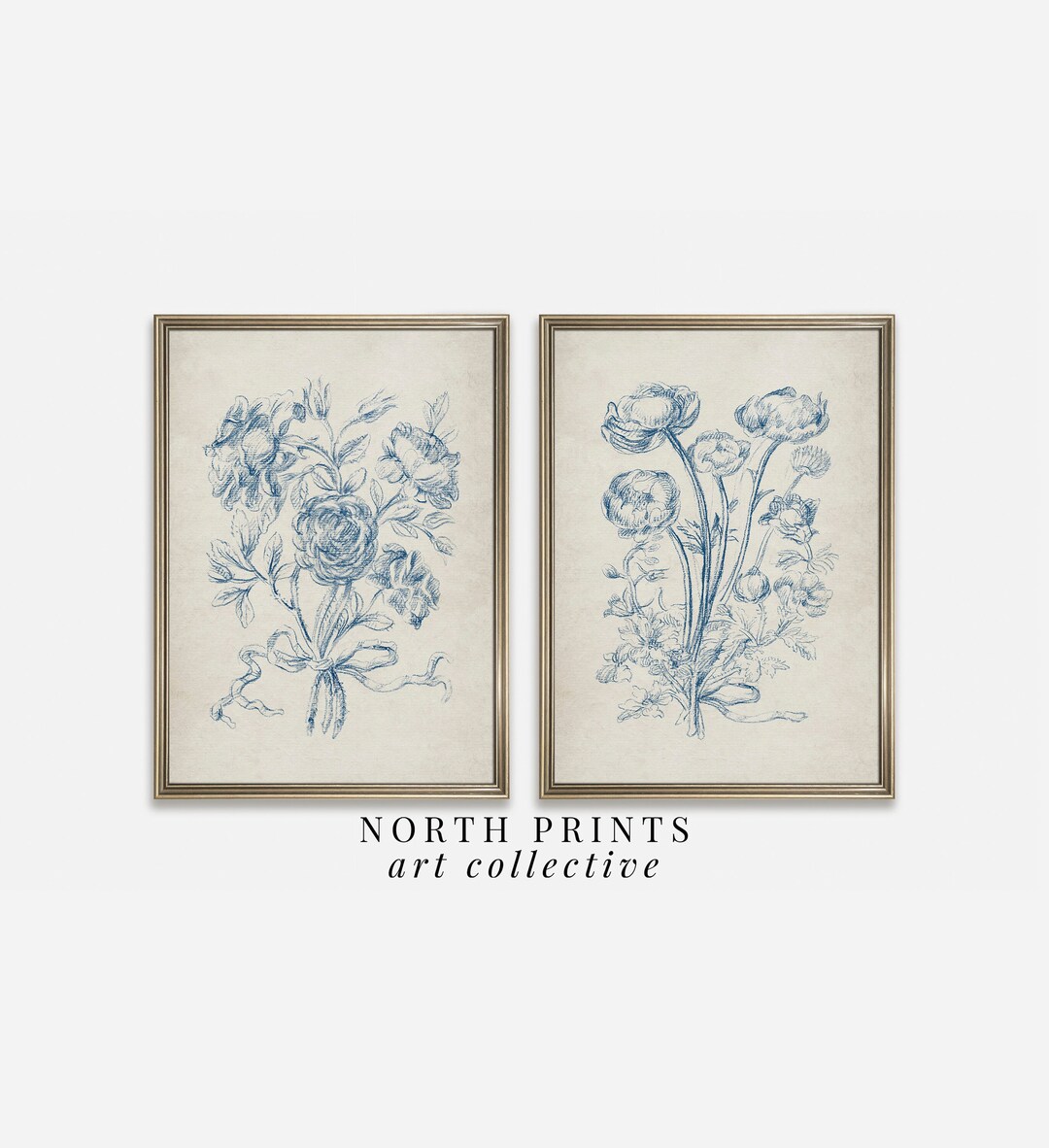 Blue Rose Sketch Print Set: Victorian Floral Wall Art (printable ...