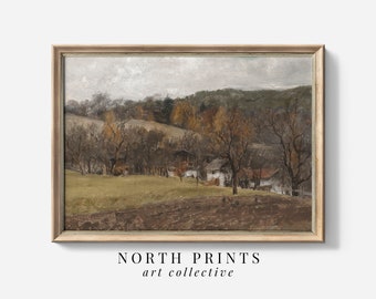 PRINTABLE Vintage Autumn Landscape Painting Fine Art | Living Room Wall Decor Digital Download North Prints | A-10