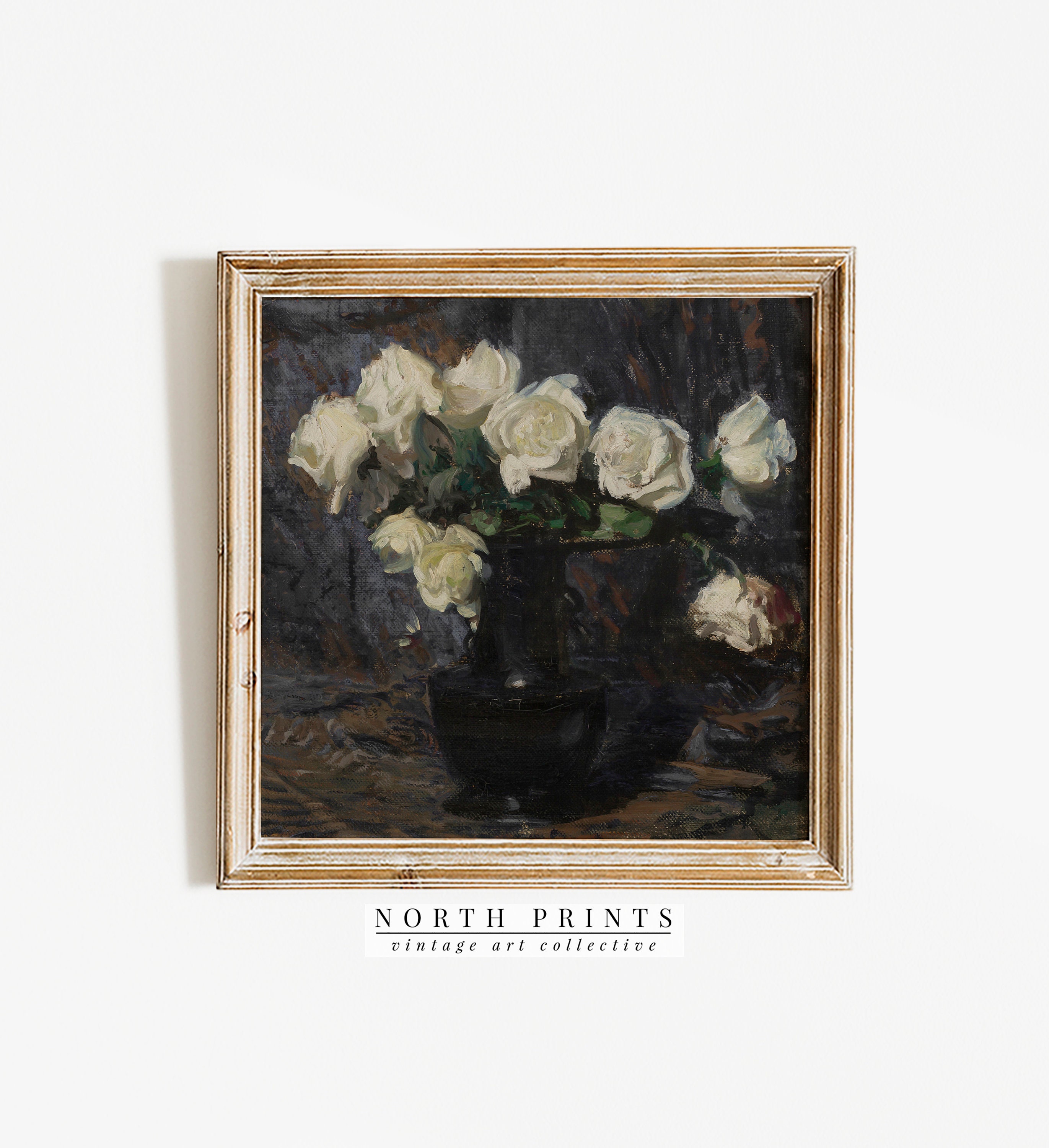 Dark Moody Roses Painting Vintage Square Flower Still Life - Etsy