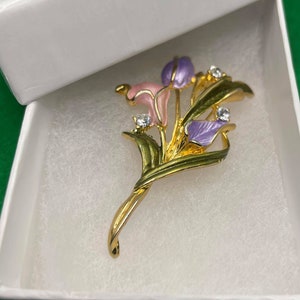 Floral enamel rhinestone brooch pin