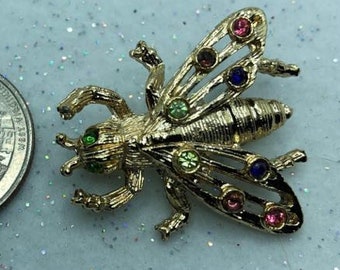 Vintage Rhinestone Insect Brooch: Art Nouveau Fly Bee Beetle Pin
