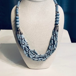 Vintage multilayer blue Beaded Necklace resin?plastic?