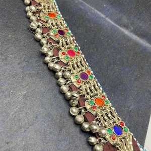 Tribal zilverkleurige enkelband en armband, etnische armband, L-9,5 inch