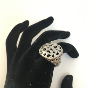 Vintage Openwork Ring Size 5.5  to 8,  Unisex Ring, Avant Garde Silver Ton Ring
