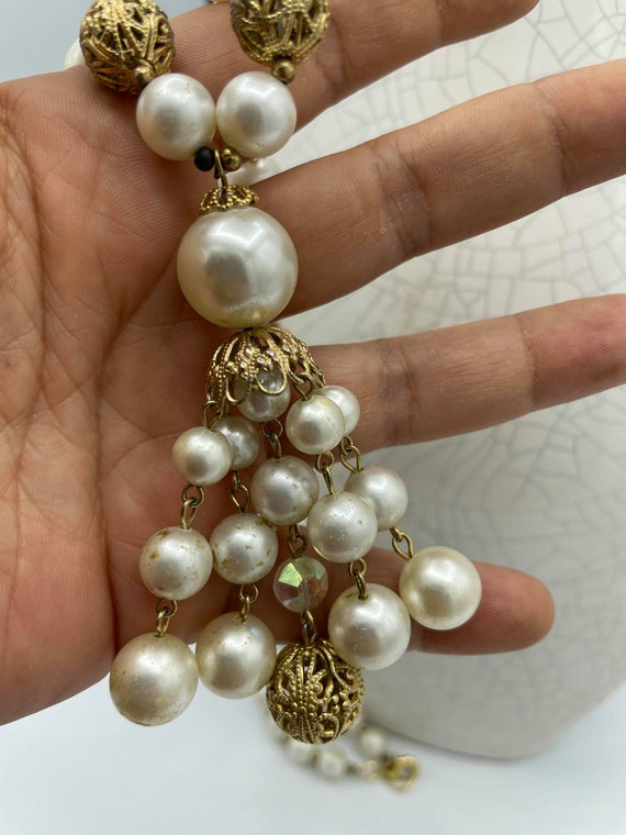 Vintage necklace  AB crystal beads, gold filigree… - image 4