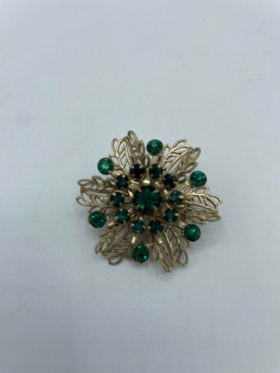 Vintage Emerald Green Rhinestone Brooch