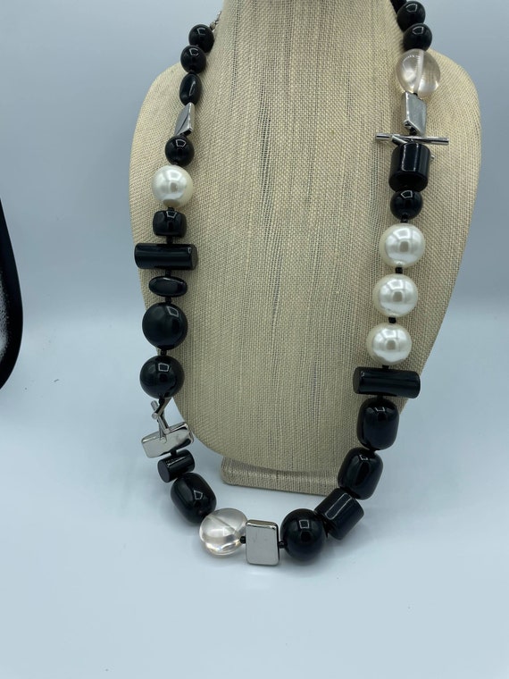 Unique Black and White Lucite Bead Necklace