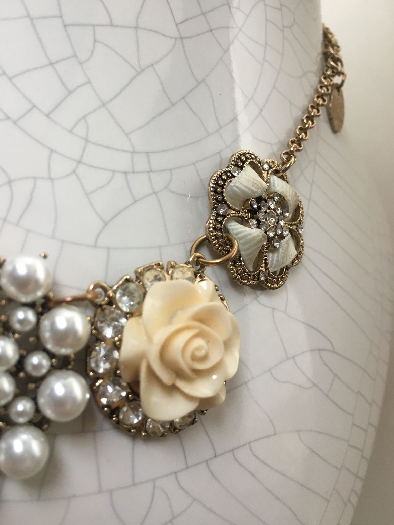 Vintage Signed Etc Cream Colored Gold Tone Floral Necklace - Etsy