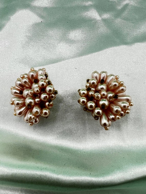 Pink  Cluster Clip on  Earrings - image 2