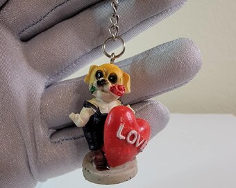 Vintage hondensleutelhanger met liefdeshart, nieuwigheid sleutelhanger jaren 90