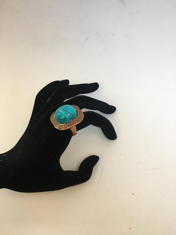 Vintage Copper Ring with Turquoise Cabochon Unise… - image 4