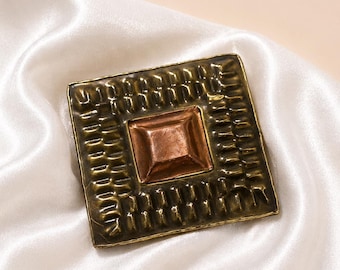 Vintage 80s Embossed Metal Belt Buckle – Square Bronze Brass Copper Accent Western Style