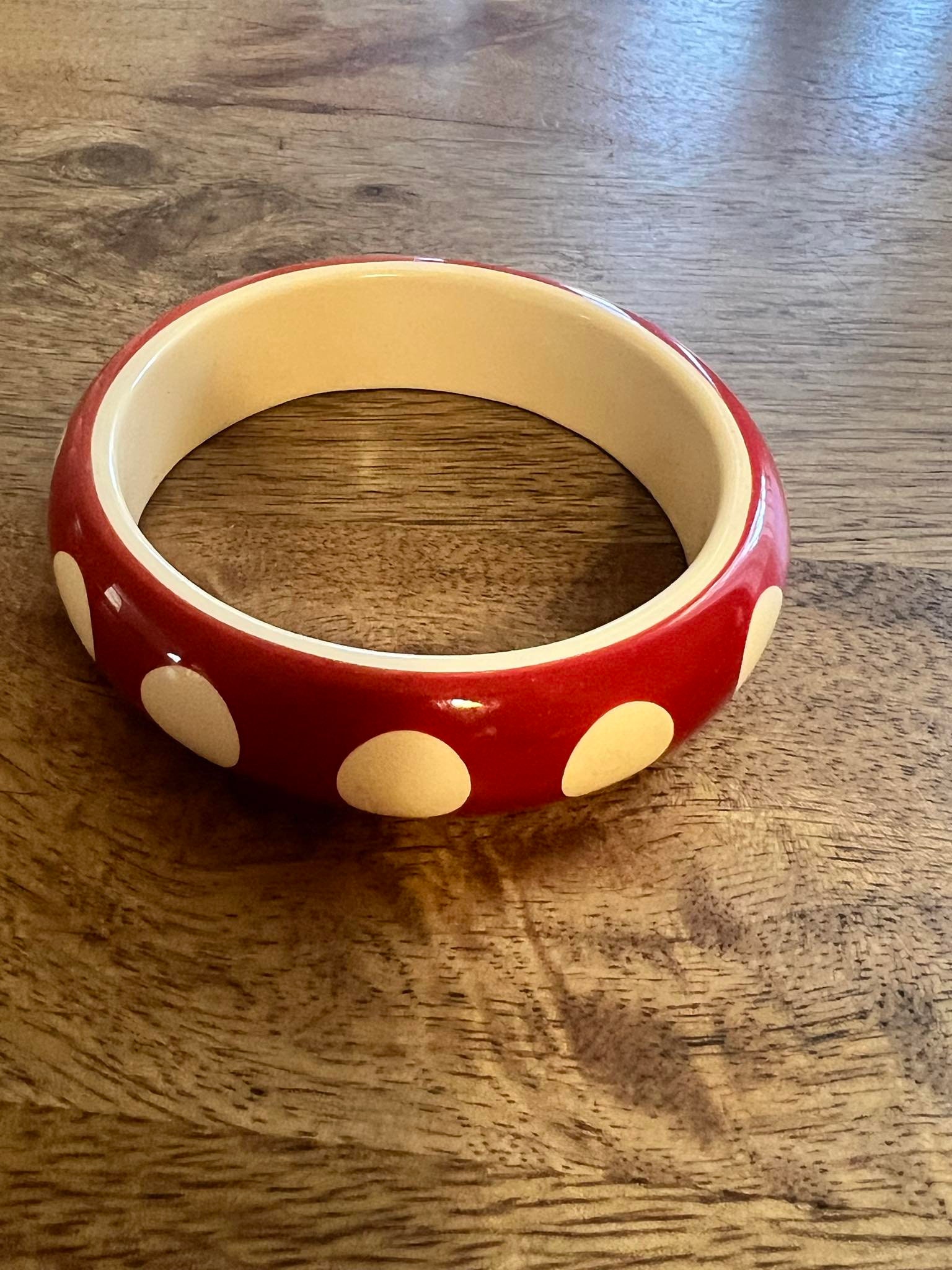 Vintage Rafia & Bossa Paris Bangle: Red Polka Dot Bracelet - Etsy