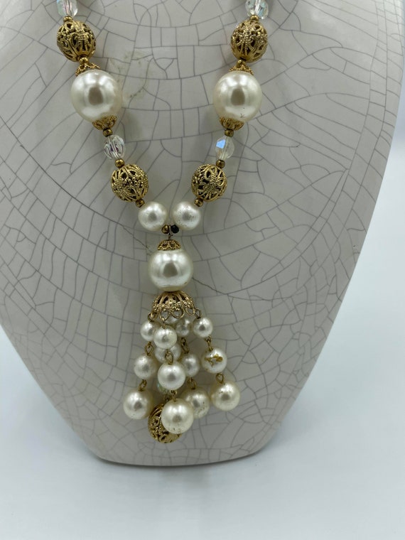 Vintage necklace  AB crystal beads, gold filigree… - image 2