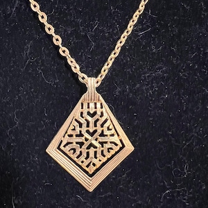 Gold tone Filigree Triangle Pendant Necklace