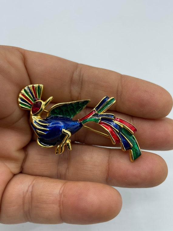 Stunning Blue Enamel Bird of Paradise Brooch - 2" - image 5