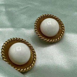 White Cabochon Clip on Earrings ,Costume Jewelry