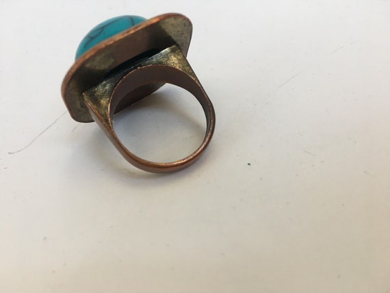 Vintage Copper Ring with Turquoise Cabochon Unise… - image 5