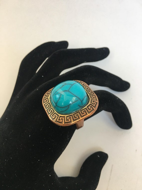 Vintage Copper Ring with Turquoise Cabochon Unise… - image 1