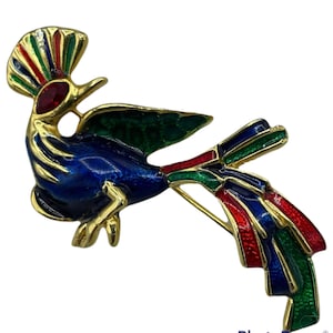 Stunning Blue Enamel Bird of Paradise Brooch - 2&quot;