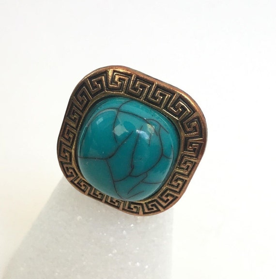 Vintage Copper Ring with Turquoise Cabochon Unise… - image 2