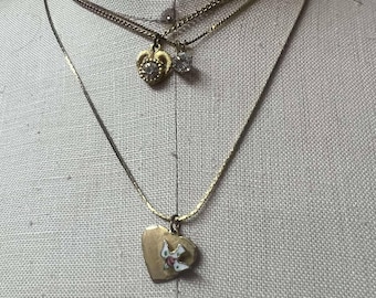 Vintage Lot of 3 Gold Tone Chain Pendant Necklaces
