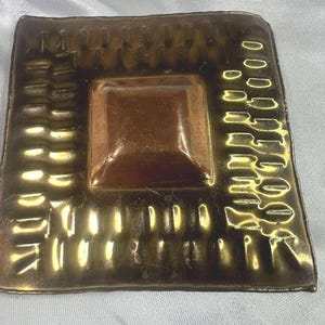 Vintage 80s Embossed Metal Belt Buckle – Square Bronze Brass Copper Accent Western Style