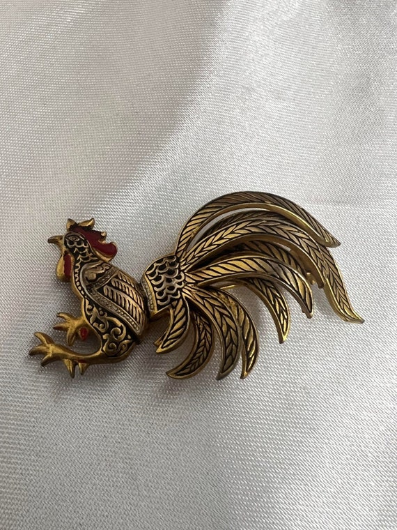 Vintage Spanish Damascene brooch rooster pin