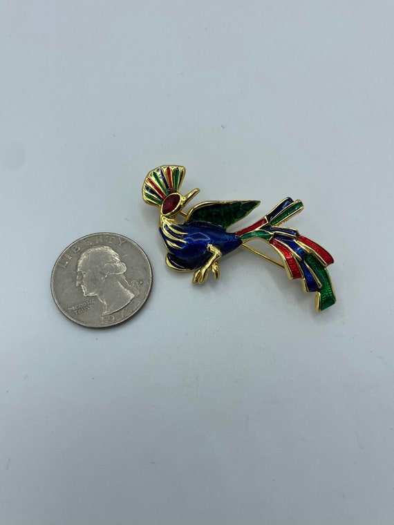 Stunning Blue Enamel Bird of Paradise Brooch - 2" - image 3