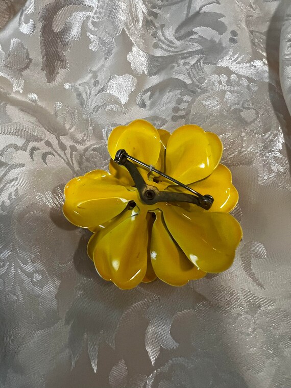 Yellow Enamel Flower White Polka Dotted Brooch 2.… - image 7