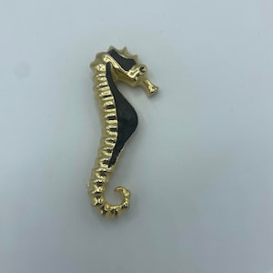 Gold Toned Black and Yellow Vintage Seahorse Brooch