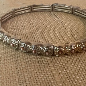 Tennis Bracelet Pink Cabochon Silver Ton Stretch/Adjustable