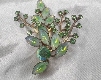 Grande broche en verre d'art vert vintage - Épingle