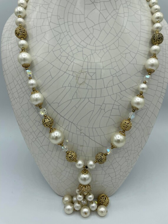 Vintage necklace  AB crystal beads, gold filigree… - image 3