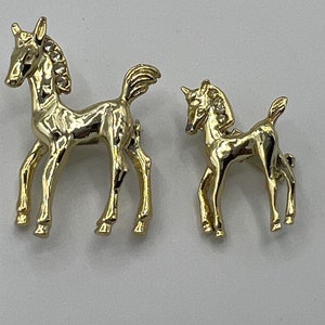 Vintage Tiny Horse Pins/ Double Brooches /Set of Two Gold Tone Rhinestones